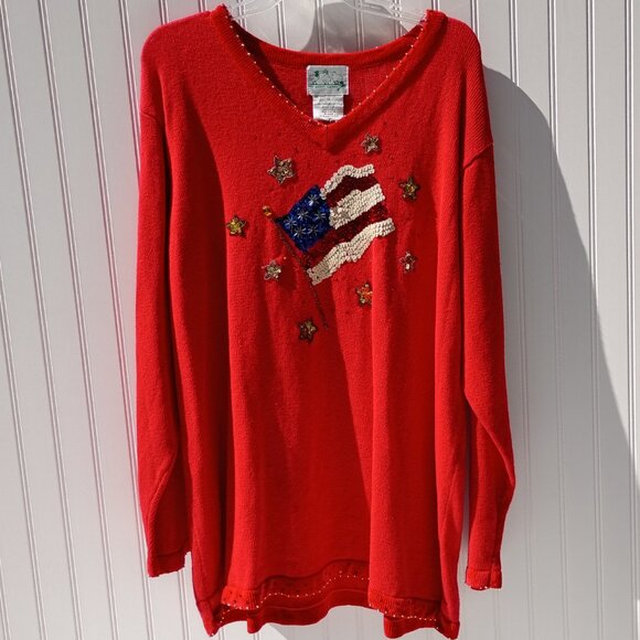 THE QUACKER FACTORY Sweater Womens 1X Red Patriotic Christmas American Flag NWT - Picture 15 of 15